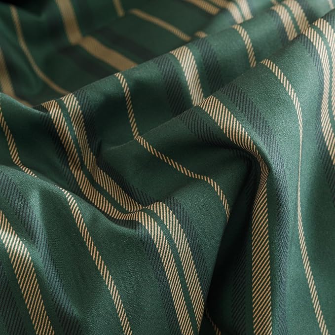 CLOTHKNOW Green Striped Full Size Comforter Set Farmhouse Bedding Comforter Sets Hunter Green Comforter Boho Soft with 2 x Pillow Cases