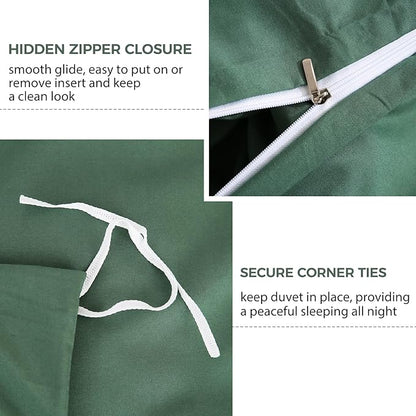 JSD Hunter Green Duvet Cover Set Queen Size, 3 Piece Duvet Cover with Pillow Shams, Soft Brushed Microfiber Zipper Closure, Comforter Not Included