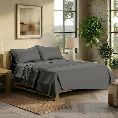 TEXAS LINEN CO. 100% Egyptian Cotton Sheets King Size - 2000 Series Luxury King Bed Sheet Set, Silky Soft Cooling Sateen Weave, 17” Extra Deep Pocket Hotel Collection Sheets (4 Pc, Dark Grey)