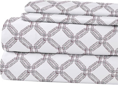 Modern Threads Printed 4-Piece Extra Soft Bedding Sheets & Pillowcase Set, Deep Pocket up to 16 inch Mattress Cara Queen