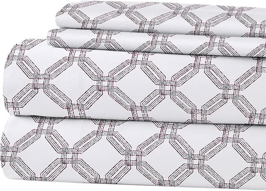 Modern Threads Printed 4-Piece Extra Soft Bedding Sheets & Pillowcase Set, Deep Pocket up to 16 inch Mattress Cara Queen