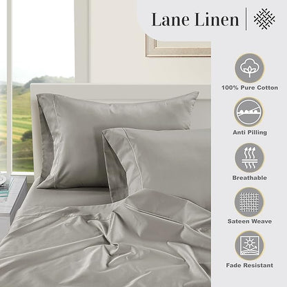 LANE LINEN Pillow Case Covers King Set of 2 100% Egyptian Cotton Sateen Soft Cool & Smooth 1000 Thread Count Cases - Silver