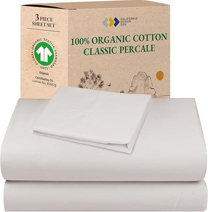 California Design Den Extra Long Twin Sheets Set - 100% Organic Cotton Bed Sheets, Crisp Percale, Deep Pockets, Breathable and Durable Bedding Set - Stone (True Beige)