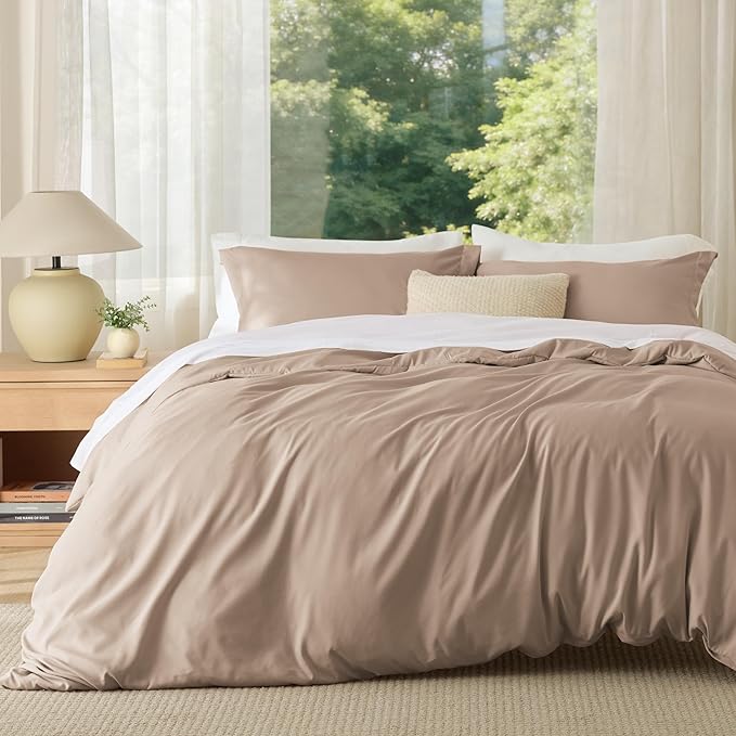 Bedsure Duvet Cover Full Size - Soft Double Brushed Bedding Set for Kids & Adults, Zipper Closure, 3 Pieces, Includes 1 Duvet Cover (80"x90") & 2 Pillow Shams, NO Comforter, Light Khaki