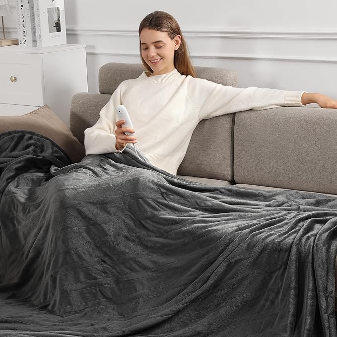 Heated Blanket Full Electric Blanket 72X84in - Fast Heating Blanket for Adults Ultra Soft Flannel Blankets with 5 Heat Levels & 10 Hrs Timer, Machine Washable, Bed Warm Blanket for Winter, Dark Gray