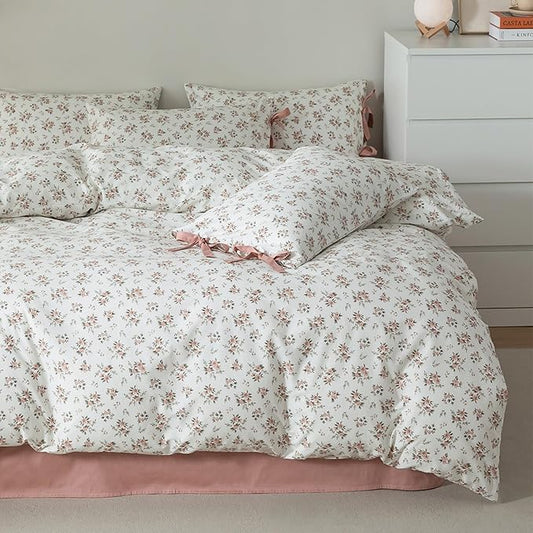 HighBuy Cute Floral Boho Comforter Set Twin XL 3 Piece Kids Comforter with 2 Bowknot Bow Tie Pillowcases Bohemian Breathable Bedding Comforters for Teen Girl Boy,Cozy Soft Comforter Set Quilt