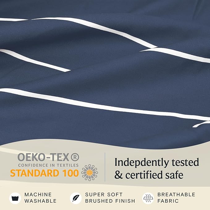 LuxClub 4 PC Queen Size Sheets Set, Breathable Luxury Bed Sheet, Deep Pockets 18" Wrinkle Free Cooling Machine Washable Hotel Bedding (Striped Navy)