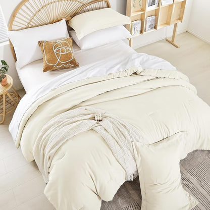 weigelia King Size Comforter Ivory Comforter Set 7 Pieces Bed in a Bag King Comforter Set with Flat Sheet, Fitted Sheet, Pillow Shams, Pillowcases for All Season