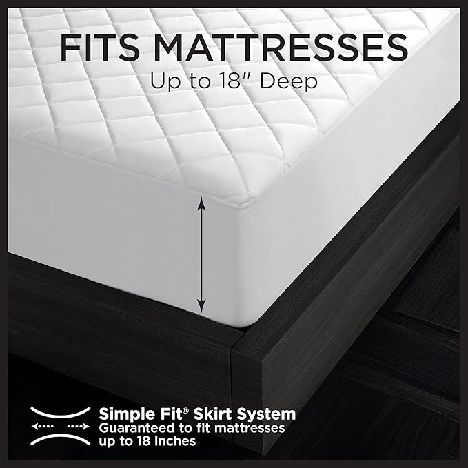Protect-A-Bed Essential Mattress Pad Twin XL, 100% Waterproof, Dust Mite Barrier Mattress Pad, Breathable & Quiet, Antimicrobial, Fits 11"-18" Mattresses
