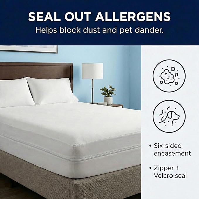 Zippered Waterproof Mattress Encasements - Hypoallergenic Mattress Protector Cover with Soft Cotton Terry Fabric Top - Queen Size 60' x 80'