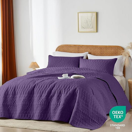 akkialla Twin Quilt Set, Dark Purple Lightweight Microfiber Bedspread Coverlet, Boho Geometric Pattern, Soft All-Season Bedding, 2-Piece (1 Quilt, 1 Pillow Sham) | Breathable fabric, Modern style