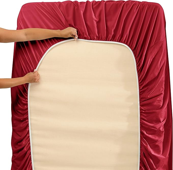 Hearth & Harbor Extra Deep Pocket Queen Sheets Sets - Fits Mattress 18-24 Inches Deep - Extra Deep Pocket Sheets - 6 Piece Queen Size - Burgundy