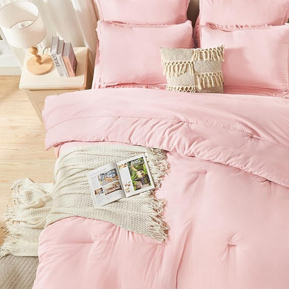 Andency California King Size Comforter Set with Sheets Light Pink - 7 Pieces Cal King Bed in a Bag Boho Bedding Sets, Bed Set with Comforter, Sheets, Pillowcases & Shams