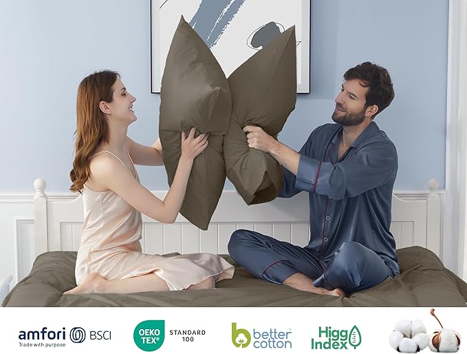 Pillow Cases, King Size Cotton Percale Weave Pillowcases, Pre-Shrunk Breathable and Hypoallergenic Pillowcases, Set of 2 (2 Piece King 20 Inch x 40 Inch, Taupe Gray)