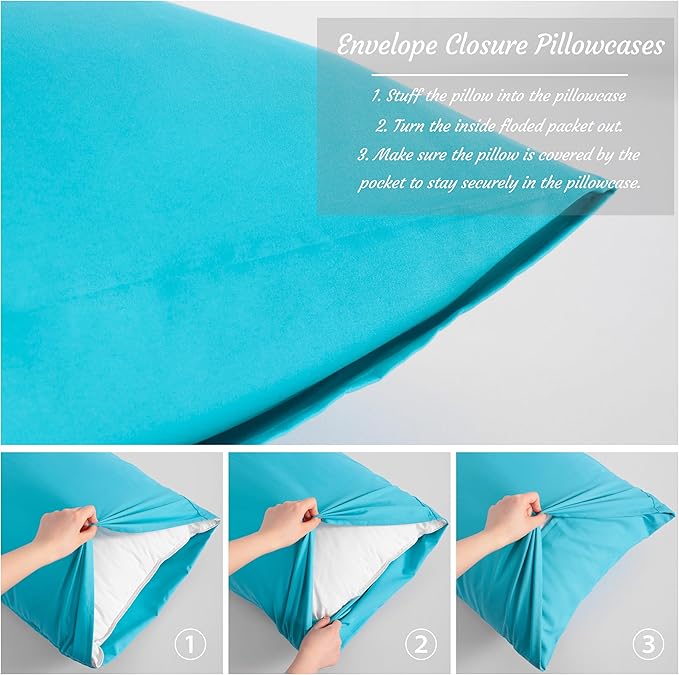NTBAY Body Pillow Cases Set of 2, 2 Pack Brushed Microfiber 20x54 Pillow Cases, Soft, Wrinkle, Fade, Stain Resistant Blue Pillow Cases with Envelope Closure, 20x54 Inches, Blue