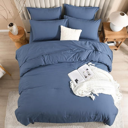 Litanika Super King Comforter Sets Ocean Blue - 7 Pieces Bed in a Bag Oversized King Bedding Comforter Sets, Solid Lightweight Bed Set with Comforter, Sheets, Pillowcases & Shams