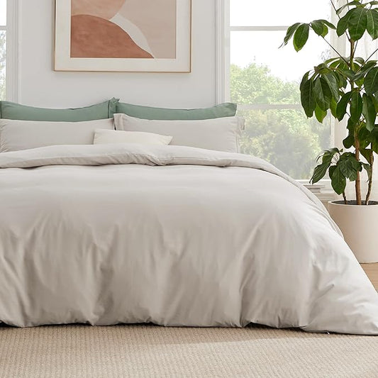 Bedsure Duvet Cover with Fitted Sheet Queen - Cooling Deep Pocket, Hotel Luxury Soft Double Brushed Bedding Set with Zipper Closure, 1 Duvet Cover, 1 Fitted Sheet, 2 Pillow Shams, NO Comforter, Linen
