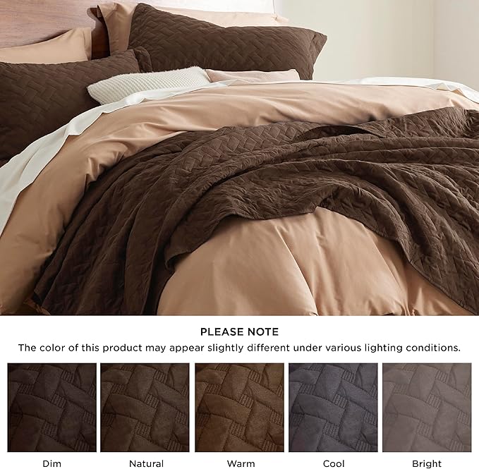 Bedsure Quilts Queen Size - Lightweight Bedspreads Queen Size with Basket Weave Pattern, Soft Quilt Bedding Set, Brown Comforter Set Coverlet for All Seasons with 2 Pillow Shams (90" x 96") | Skin-Friendly Soft, All-Season Comfort, Breathable, Lightwei...