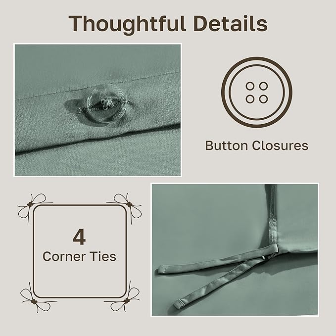 California Design Den Natural 100% Cotton Duvet Cover King Size Only - Premium 400 Thread Count Duvet Covers King, Soft Sateen Weave, Button Closure and Corner Ties - Sage Green