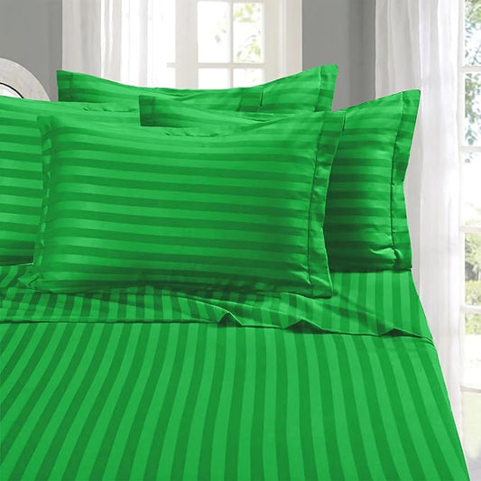 Elegant Comfort Softest and Coziest 6-Piece Sheet Set - 1500 Premium Hotel Quality Microfiber - Deep Pocket, Wrinkle Resistant 6-Piece Damask Stripe Bed Sheet Set, King, Emerald Gren