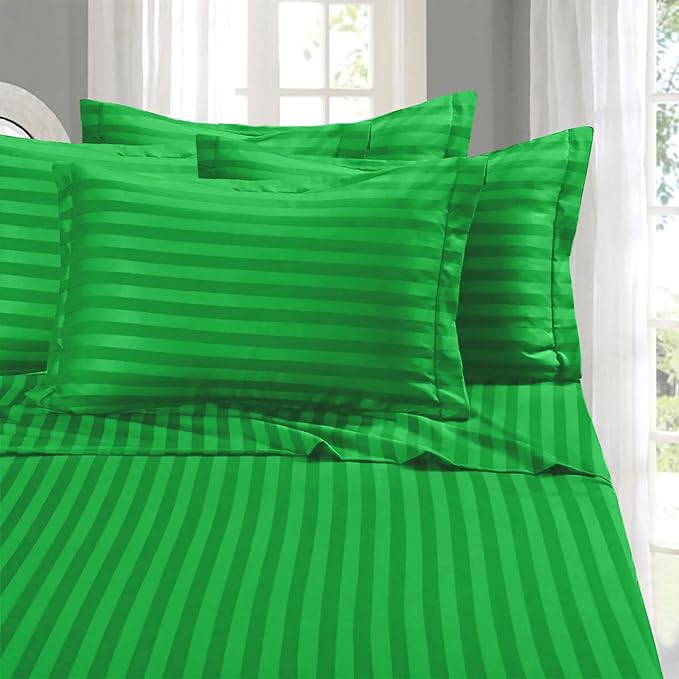Elegant Comfort Softest and Coziest 4-Piece Sheet Set - 1500 Premium Hotel Quality Microfiber - Deep Pocket, Wrinkle Resistant 4-Piece Damask Stripe Bed Sheet Set, Twin, Emerald Gren