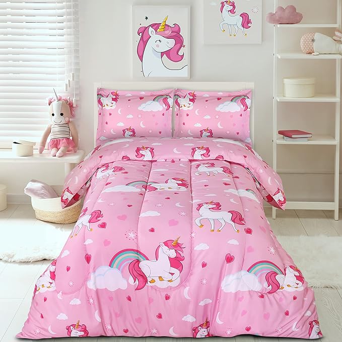 Utopia Bedding Unicorn Kids Comforter Set with 2 Pillow Shams, 3 Piece Soft Microfiber Twin Bed Comforter with Pillow Shams, Printed Kids Bedding for Boys and Girls, Lightweight, Breathable,Easy Care
