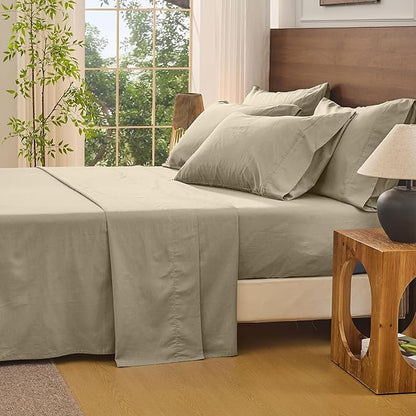 Bedlifes 100% French Linen Sheets King Size 18-24”Extra Deep Pocket 4-Piece Set Breathable & Moisture-Wicking,Soft & Durable Sheets for Thick Mattresses(Taupe)