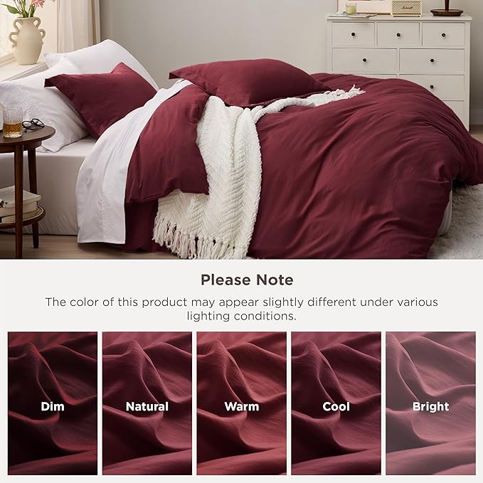 Bedsure Winery Duvet Cover King Size - 3 Pieces Prewashed Extra Soft Bedding Set, Includes 1 Duvet Cover 104x90 Inches with Zipper Closure & 2 Pillow Shams, Comforter Not Included