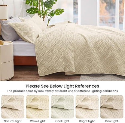 Love's cabin King Size Quilt Bedding Set Camel Bedspreads - Bed Summer Lightweight Bedspread Comforter - Wave Pattern Bedding Coverlet for All Season - 3 Pieces (1 Quilt, 2 Pillow Shams)