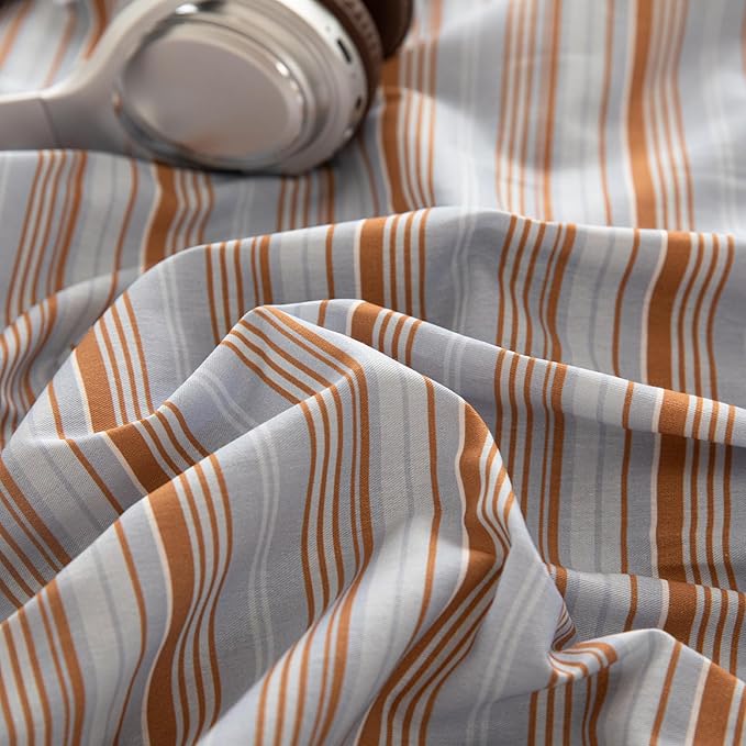 Striped Duvet Cover Twin XL Light Blue Caramel Brown Comforter Cover Twin XL Cotton Boho Soft Vintage Duvet Cover Set with 2 Pillow Cases Vertical Stripe Bedding Set Pattern Duvet Protector