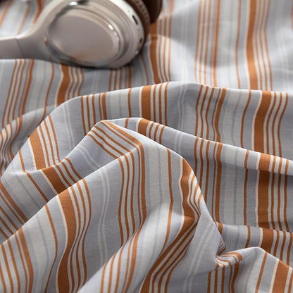 Striped Duvet Cover Full Light Blue Caramel Brown Comforter Cover Full Size Cotton Boho Soft Vintage Duvet Cover Set with 2 Pillow Cases Vertical Stripe Bedding Set Pattern Duvet Protector