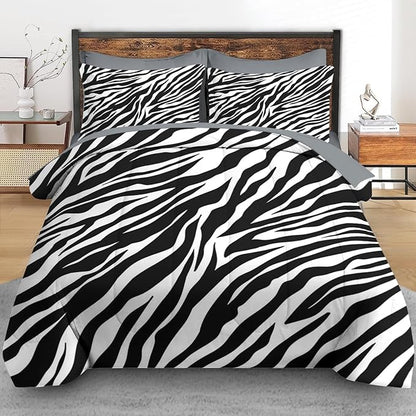 Comforter Set Full Size, Zebra Stripe Animal 7 Pcs Bedding for Kids and Adults, Black White Bed Sheet Sets with Fitted Sheet 2 Pillowcases & 2 Shams for Bedroom Bed Decor