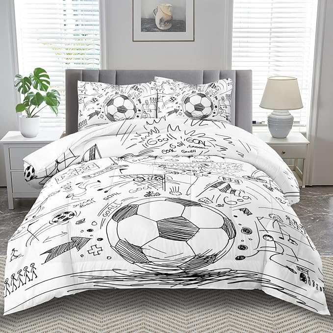 Football Sports Comforter Sets for Boys Full,Soccer Comforter Sport Bedding for Boys Room,Gaming Bed Soccer Bedding Full Set,Games Quilt Bedroom Bed Decor Kids and Teen
