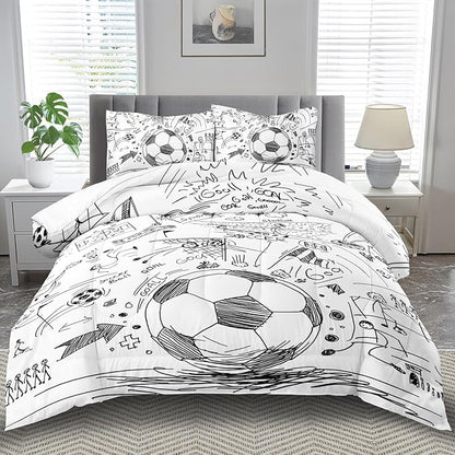 Football Sports Comforter Sets for Boys King,Soccer Comforter Sport Bedding for Boys Room,Gaming Bed Soccer Bedding King Set,Games Quilt Bedroom Bed Decor Kids and Teen