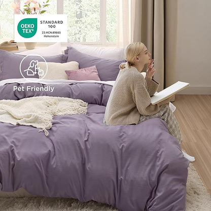 Bedsure Grayish Purple Duvet Cover Twin/Twin XL Size - 2 Pieces Prewashed Polyester Extra Soft Bedding Set, Includes 1 Twin Duvet Cover 68x90 Inches with Zipper Closure & 1 Pillow Sham, No Comforter
