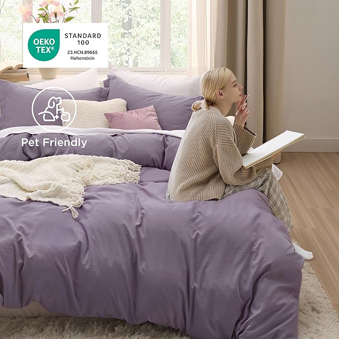 Bedsure Grayish Purple Duvet Cover Full Size - 3 Pieces Prewashed Extra Soft Cotton-Like Polyester Bedding Set, Includes 1 Duvet Cover 80x90 Inches with Zipper Closure & 2 Pillow Shams, No Comforter