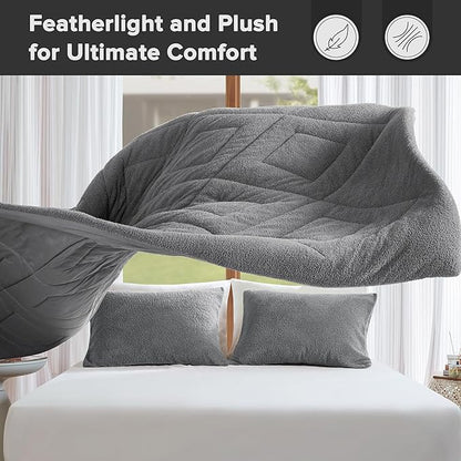 Comfort Spaces Queen Comforter Set Reversible Feather-Soft Plush Comforters for Queen Size Bed All Season Lightweight Shearling Fleece Sherpa Comforter Queen Size Bed Set, Full/Queen, Grey 3 Piece