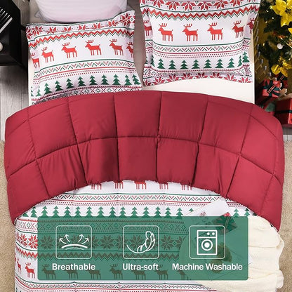 downluxe Christmas Comforter Set King with 2 Pillow Shams - Christmas Decoration King Comforter Set with Reindeer and Snowflake Patterns - King Size Comforter Set(3-Piece Set)