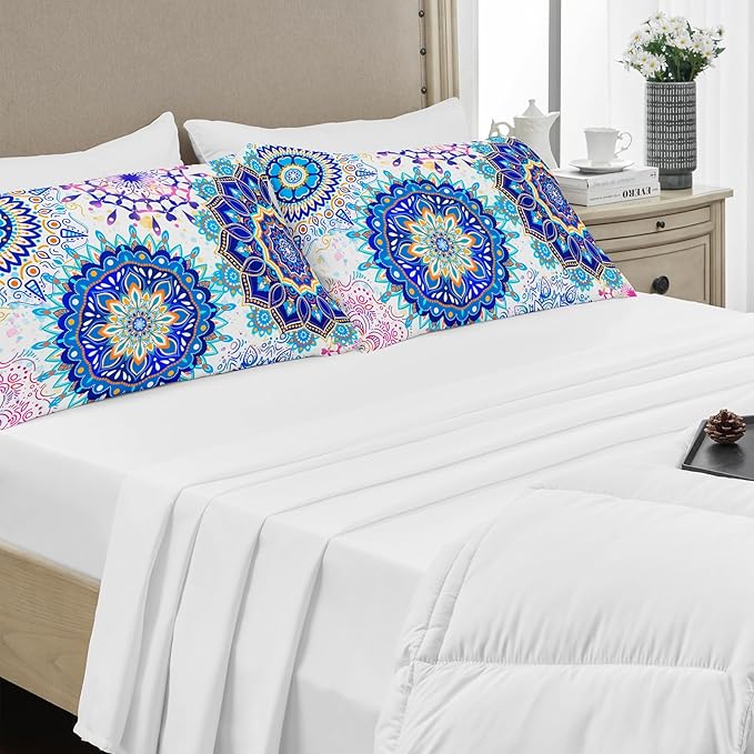 YIYEA Pillow Cases Standard Size Set of 4, Ultra Soft 1800TC Hotel Quality Double Brushed Microfiber Embroidered Pillowcases and Boho Pillow Covers, Envelope Closure, Fade Resistant (20"x26")