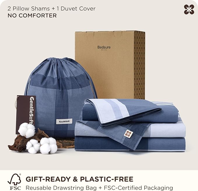 Bedsure Plaid Duvet Cover Queen Size - 100% Cotton Reversible Classic Navy Checkered Pattern Duvet Cover Set, 3 Pieces Soft & Breathable PureWoven Bedding Set with 2 Pillow Shams (Navy Plaid 90"x90")