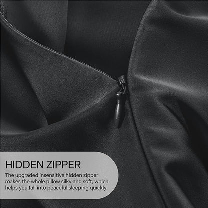 INFIIXSO Silk Pillow Cases 2 Pack Standard Size, Ultra Smooth & Soft Mulberry Silk Pillow Case for Hair and Skin, Breathable Cooling Silk Pillowcase with Hidden Zipper (Black, 20x26 Inches)