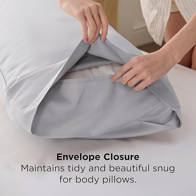 Bedsure Body Pillow Cover, Cooling Body Pillow Pillowcase for Hot Sleepers, Rayon Derived from Bamboo, PureWoven Silky Soft Long Pillow Case Cover with Envelope Closure, Light Grey, 20x54 Inches