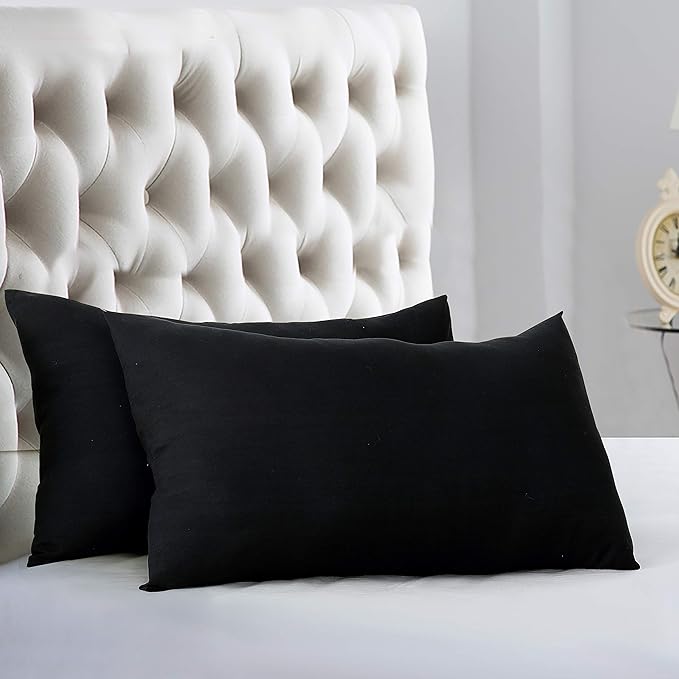 Evolive Ultra Soft Brushed Microfiber King Size 20"x40" Pillowcases Pair with Envelope Clousure Set of 2 (20"x40" King, Black)