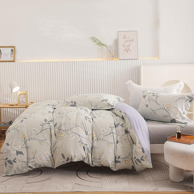 OAITE Duvet Cover Twin Size - 100% Cotton Comforter Cover Floral Duvet Cover Sets 3-PC, Breathable Duvet Cover with Zipper Closure & Corner Ties