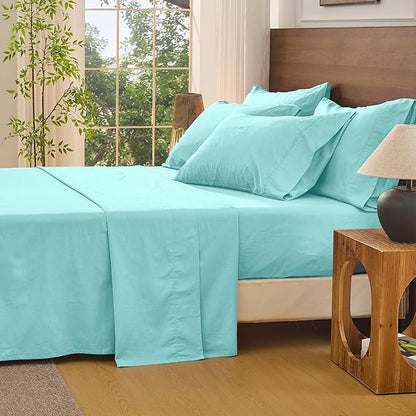 Bedlifes 100% French Linen Sheets King Size 18-24”Extra Deep Pocket 4-Piece Set Breathable & Moisture-Wicking,Soft & Durable Sheets for Thick Mattresses(Teal)