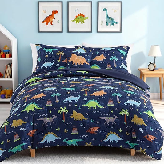 Kids Comforter Set Full Size for Boys, Navy Dinosaur Bedding Set 1 Comforter, 1 Decor Pillow, 2 Pillow Shams