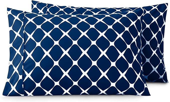 Elegant Comfort Luxury Ultra-Soft 2-Piece Pillowcase Set - 1500 Premium Hotel Quality Microfiber Double Brushed - Wrinkle Resistant, Standard/Queen, Bloomingdale Navy Blue
