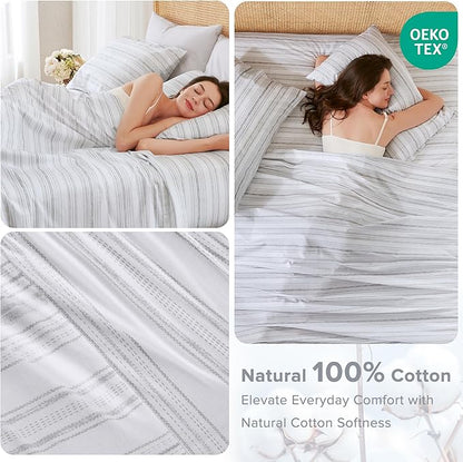 Comfort Spaces 100% Cotton Sheets King, Breathable, Naturally Cool Cotton Sheets, Soft Cotton Bed Sheets with 14" Elastic Pocket Fits up to 16" Mattress, All Seasons Sheet Set, Good Vibes Grey 4 Piece