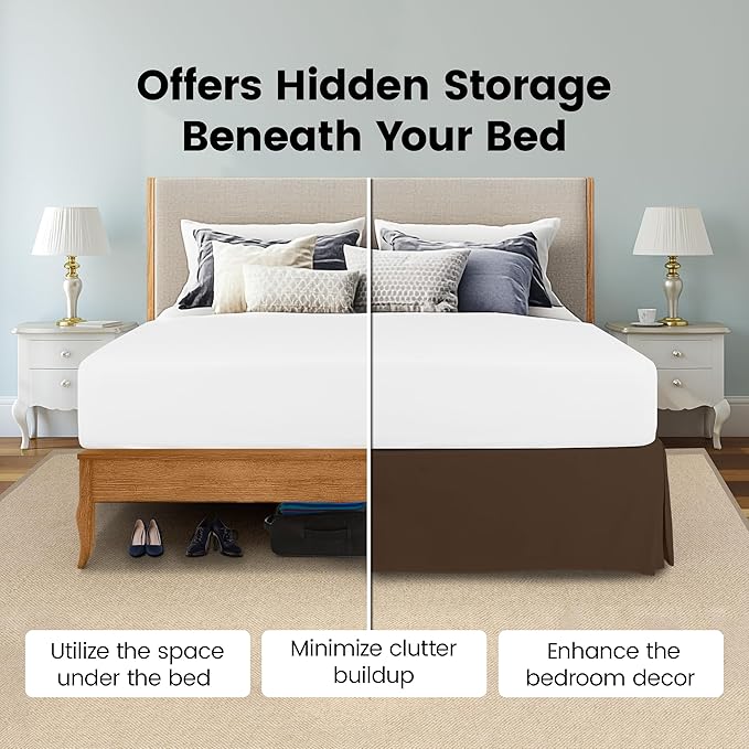 Utopia Bedding Queen Bed Skirt - Soft Quadruple Pleated Ruffle - Easy Fit with 16 Inch Tailored Drop - Hotel Quality, Shrinkage and Fade Resistant (Queen, Brown)
