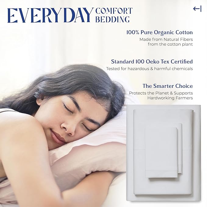 Mayfair Linen 100% Organic Cotton Sheets King Size - 4 PC Organic Cotton Percale Sheets King Set (Light Grey), Soft, Cooling & Breathable Bedsheets, 16" Deep Pocket Hotel Bedding - GOTS Certified
